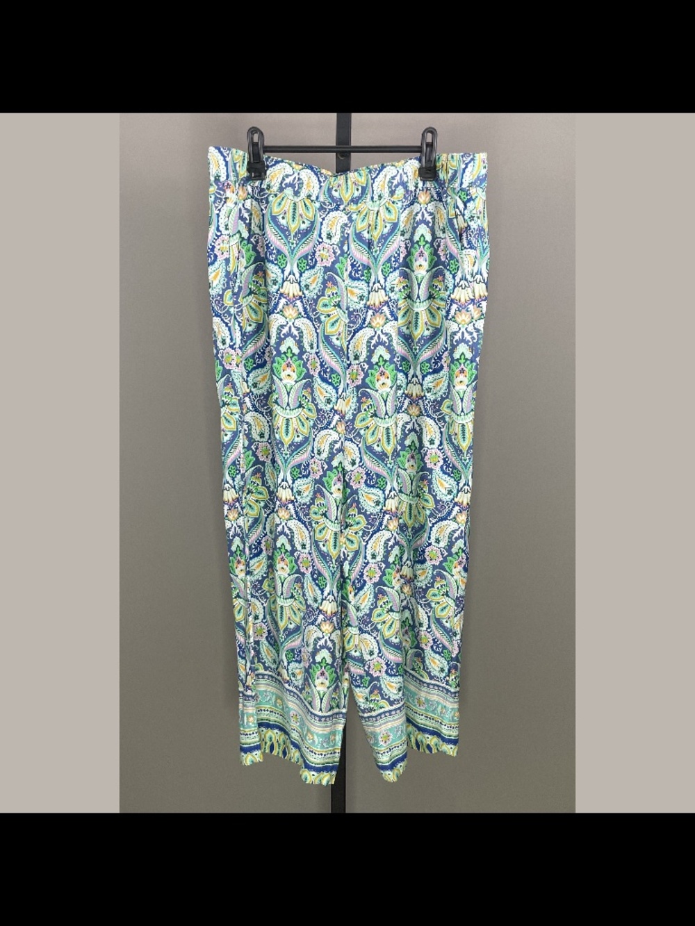 NEW Talbots Pants Womens Large blue pink green paisley floral wide leg casual